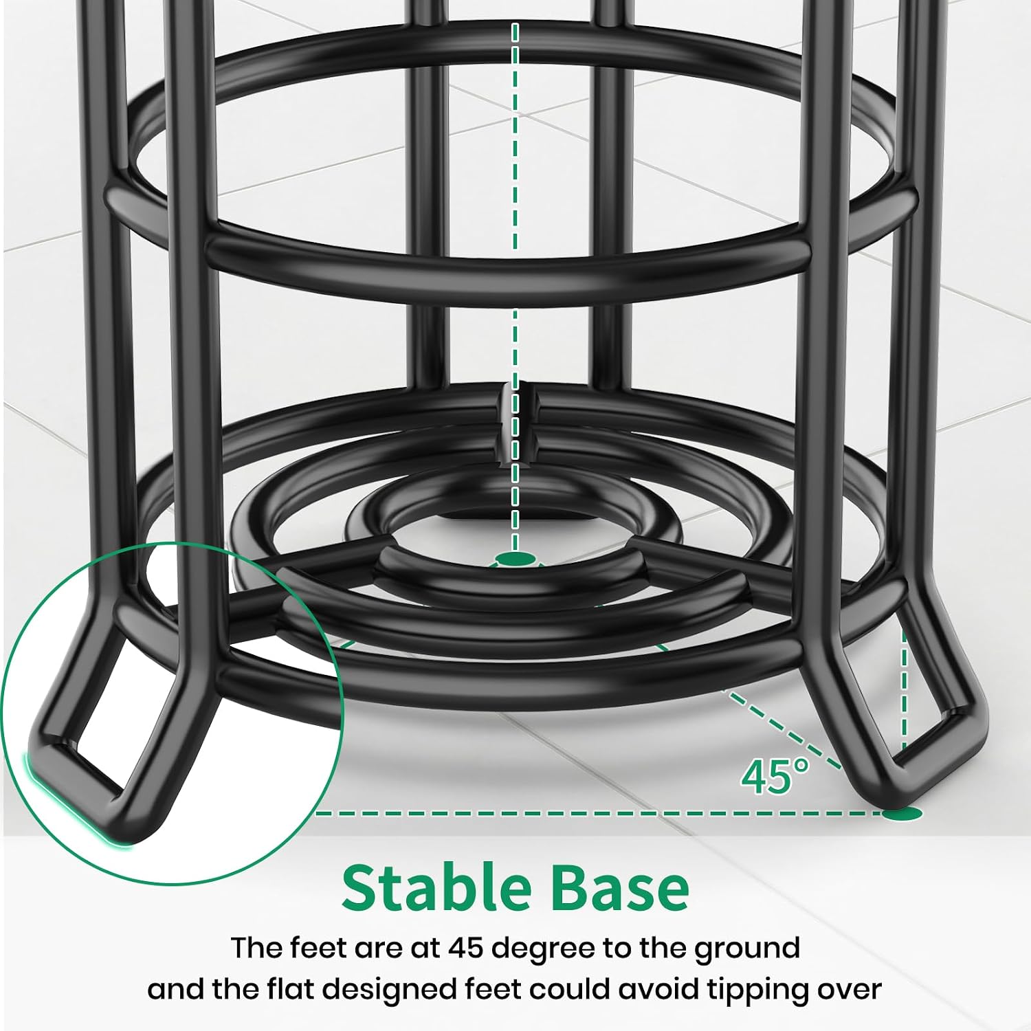 TomCare Toilet Paper Holder Stand Free Standing, Holds 4 Mega Rolls, Black | Tool-Free Assembly, Detachable Metal Wire