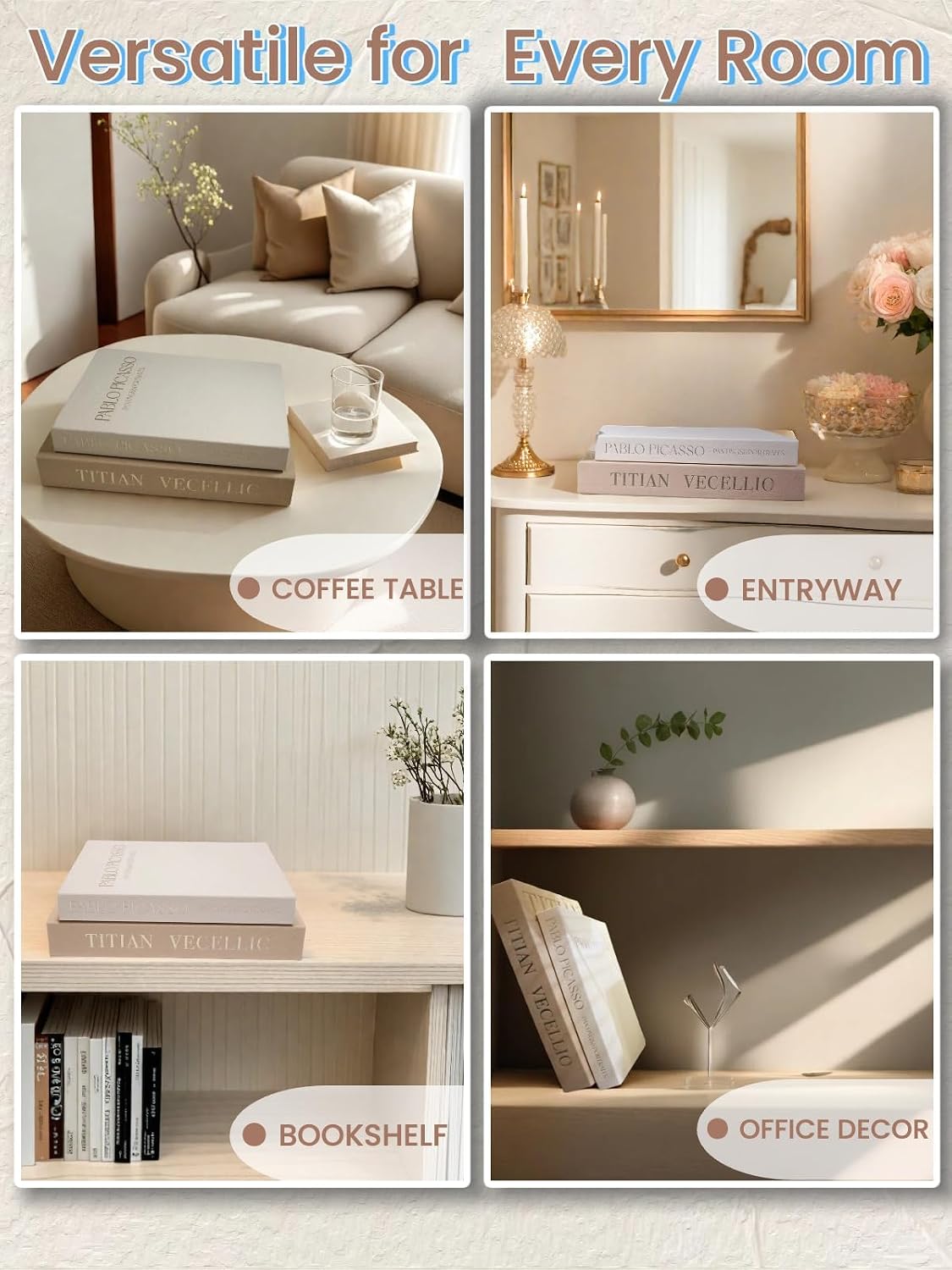 Linen Faux Book / Beige&light Brown / Set of 2