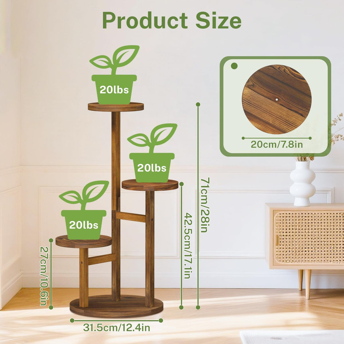 iDavosic.ly 3 Tier Wood Plant Stand Indoor Outdoor Corner Tall Shelf, Brown | Sturdy Tiered Orchid Display Rack