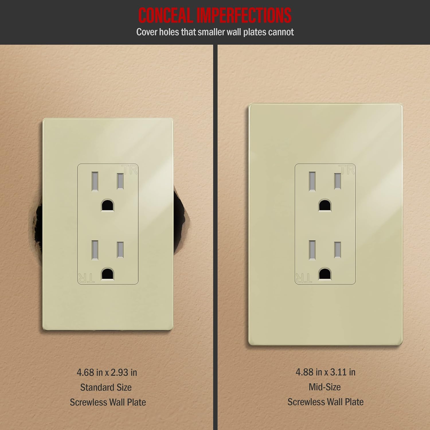ENERLITES 1-Gang Ivory Mid-Size Screwless Decorator Wall Plate, 10 Pack | Size 4.88" x 3.11", Plate cover Fits light