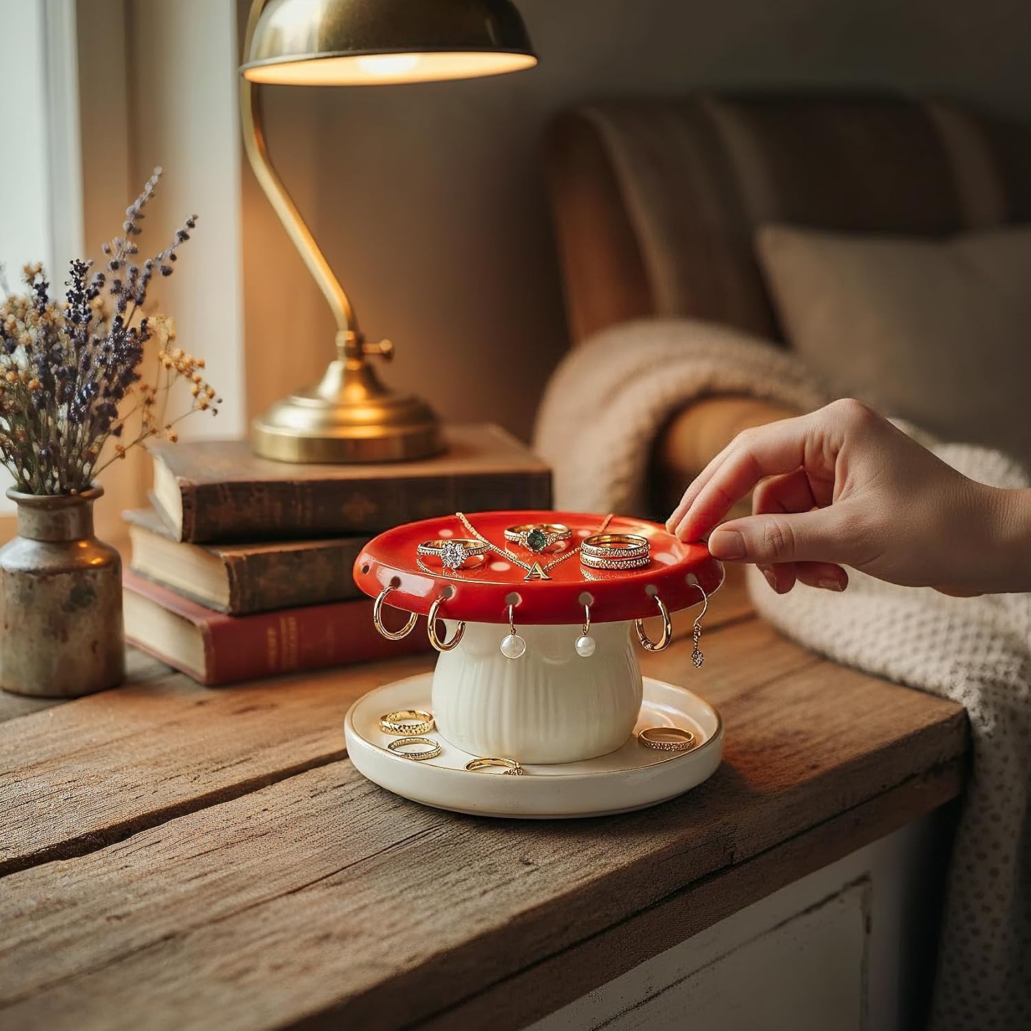 Handmade Ceramic Decorative Jewelry Tray Trinket Dish for Rings Earrings / Red
