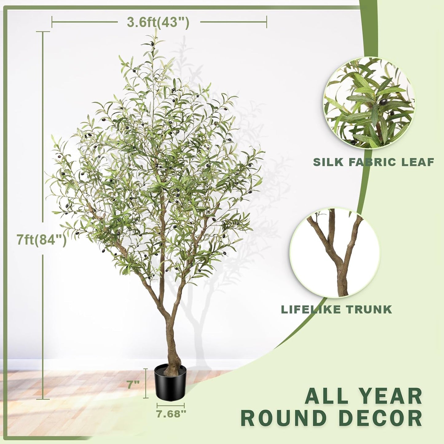 Large Olive Branches and Lifelike Fruits / 7ft / 7 Inch