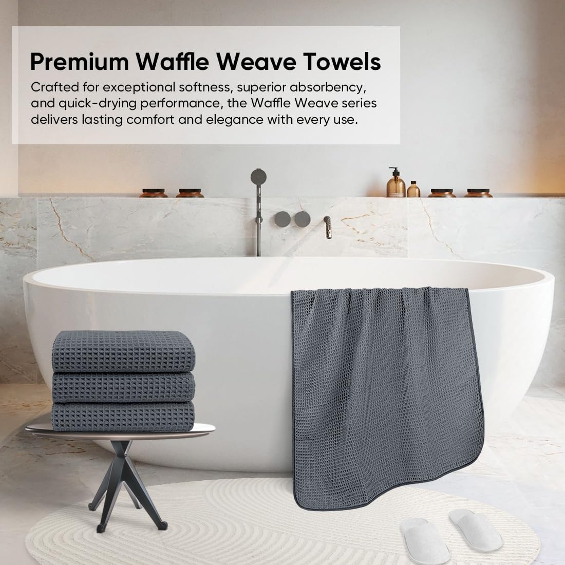 HOMEXCEL Waffle Bath Towels Set of 4 Pack, Waffle Towels for Bathroom, Grey | 400GSM Microfiber Waffle Bathroom Towel