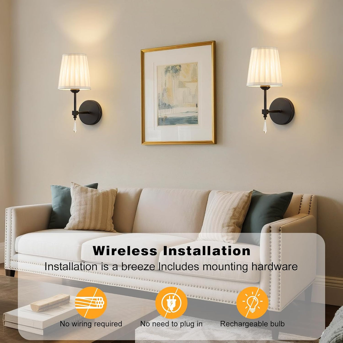 Black Battery Operated Wall Sconce,10000 Mah Rechargeable Wall Sconces set of 2 With Remote,3CCT and 12 RGB Sconces
