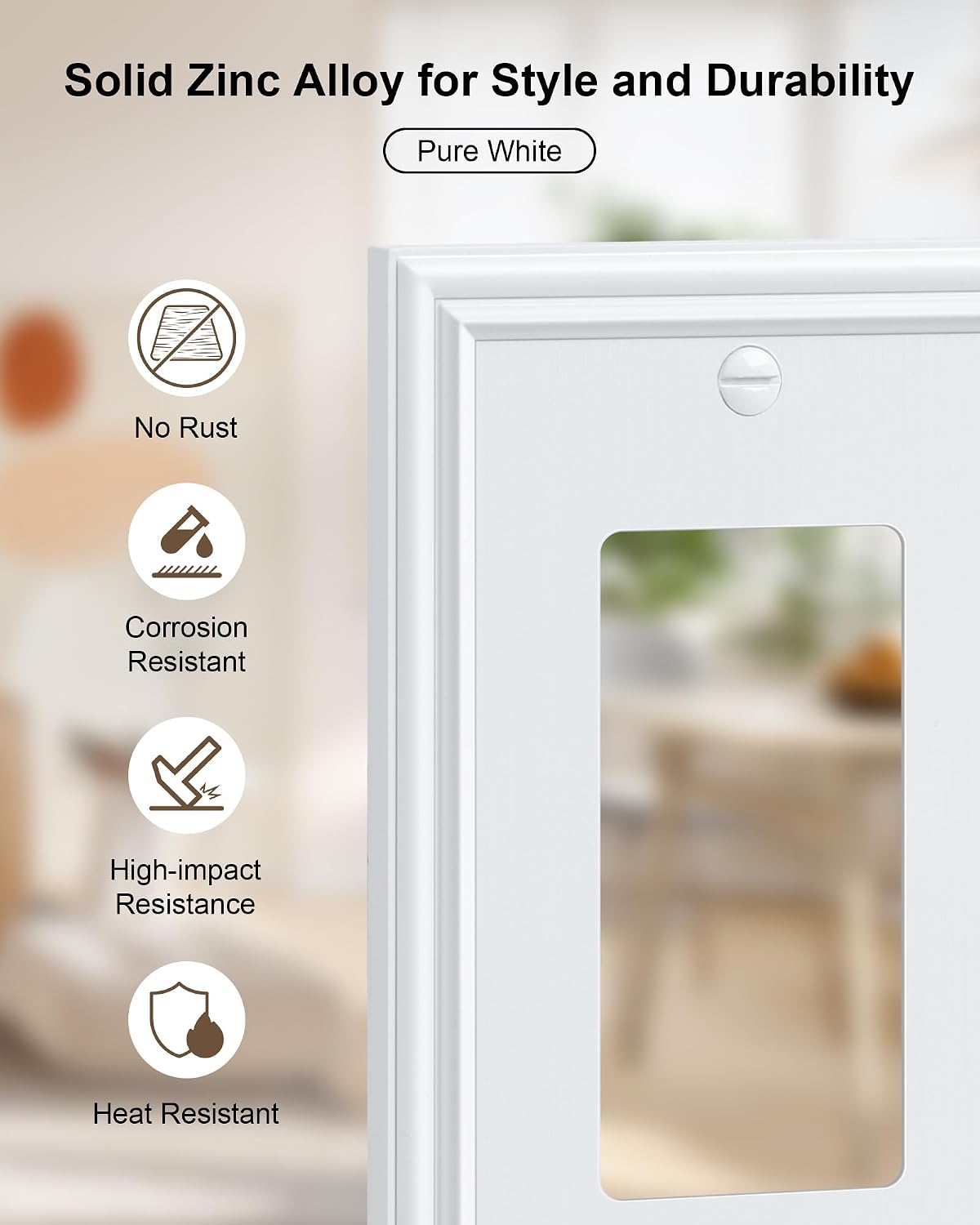 6-Pack Zinc Alloy Decorator Outlet Cover Plate, Solid Receptacle Cover | Decorative Switch Plates and Outlet Covers