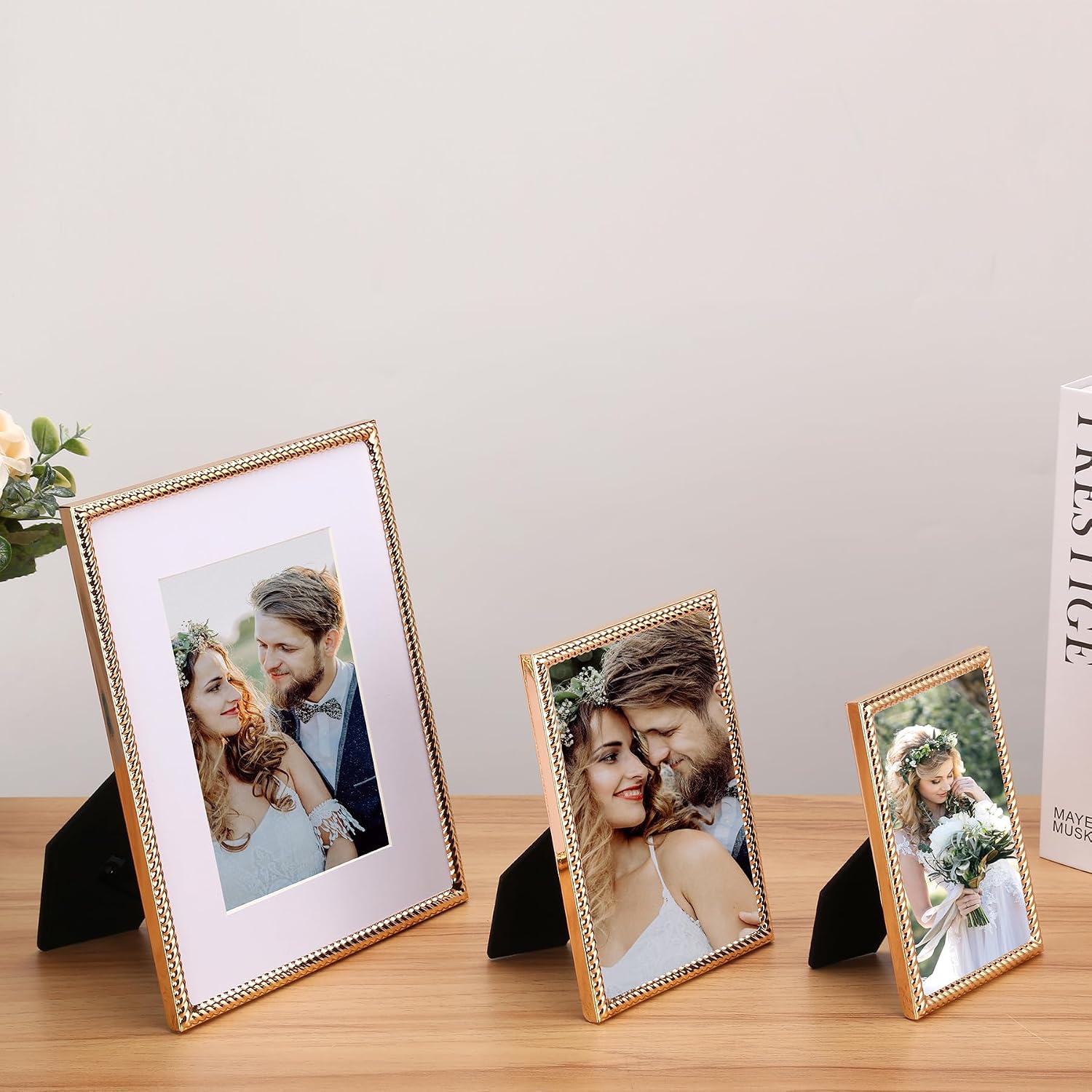 8x10'' Gold Rope Design Metal Picture Frames With Acid Free Mat for 5x7'' 2 Pack, Gold Photo Frame 7x5'' for Desktop