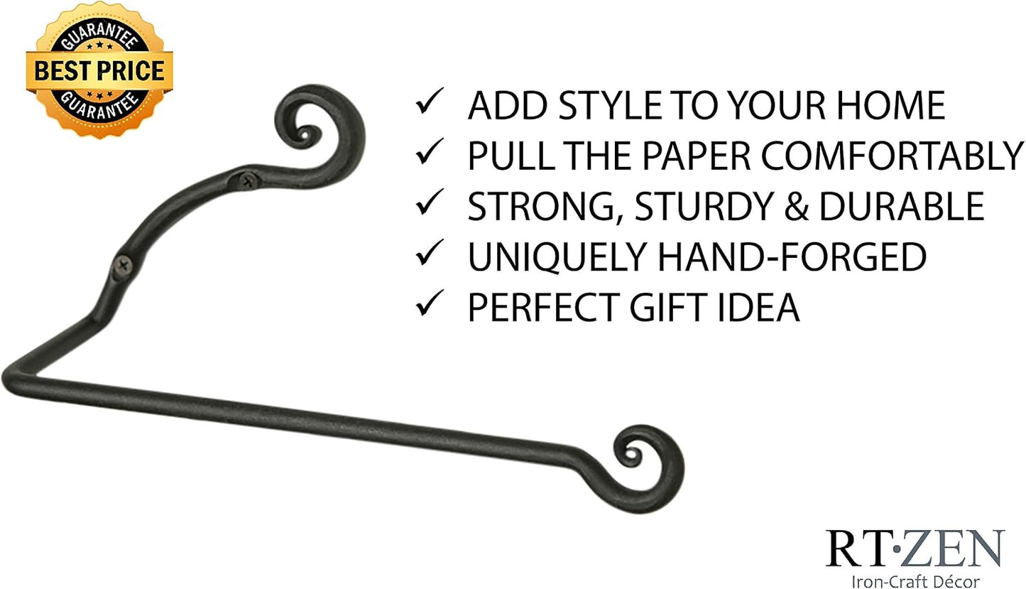 Horizontal Black Paper Towel Holder, Stylish Home Accent Countertop | Handcrafted, Rustic Metal, Decorative Wrought