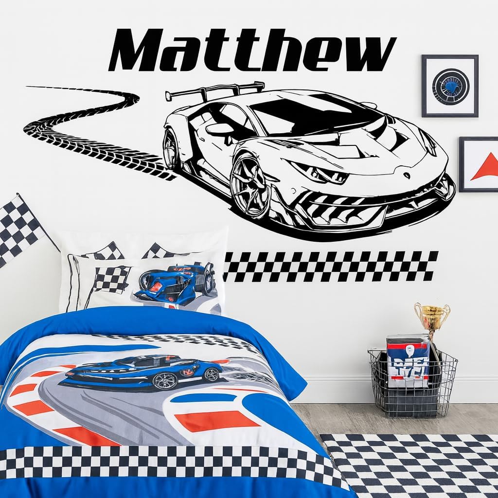 Name Racing Car Wall Decal