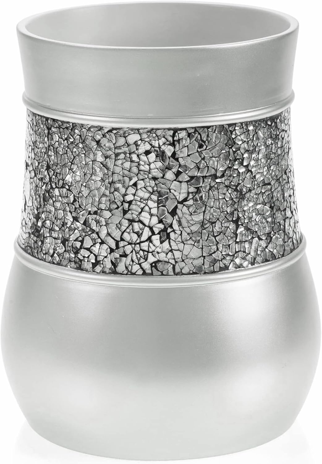 Creative Scents Crackled Glass 6 Pc. Silver Resin Bathroom Accessories Set | Includes Trash can, Tissue Box Cover, Soap