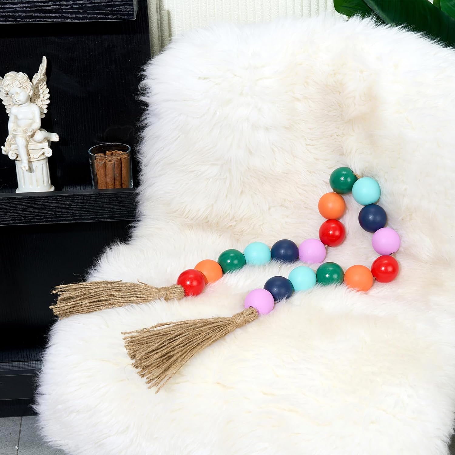 Extra Large Wood Bead Garland Colorful / 8 Colorful / 41 Inches