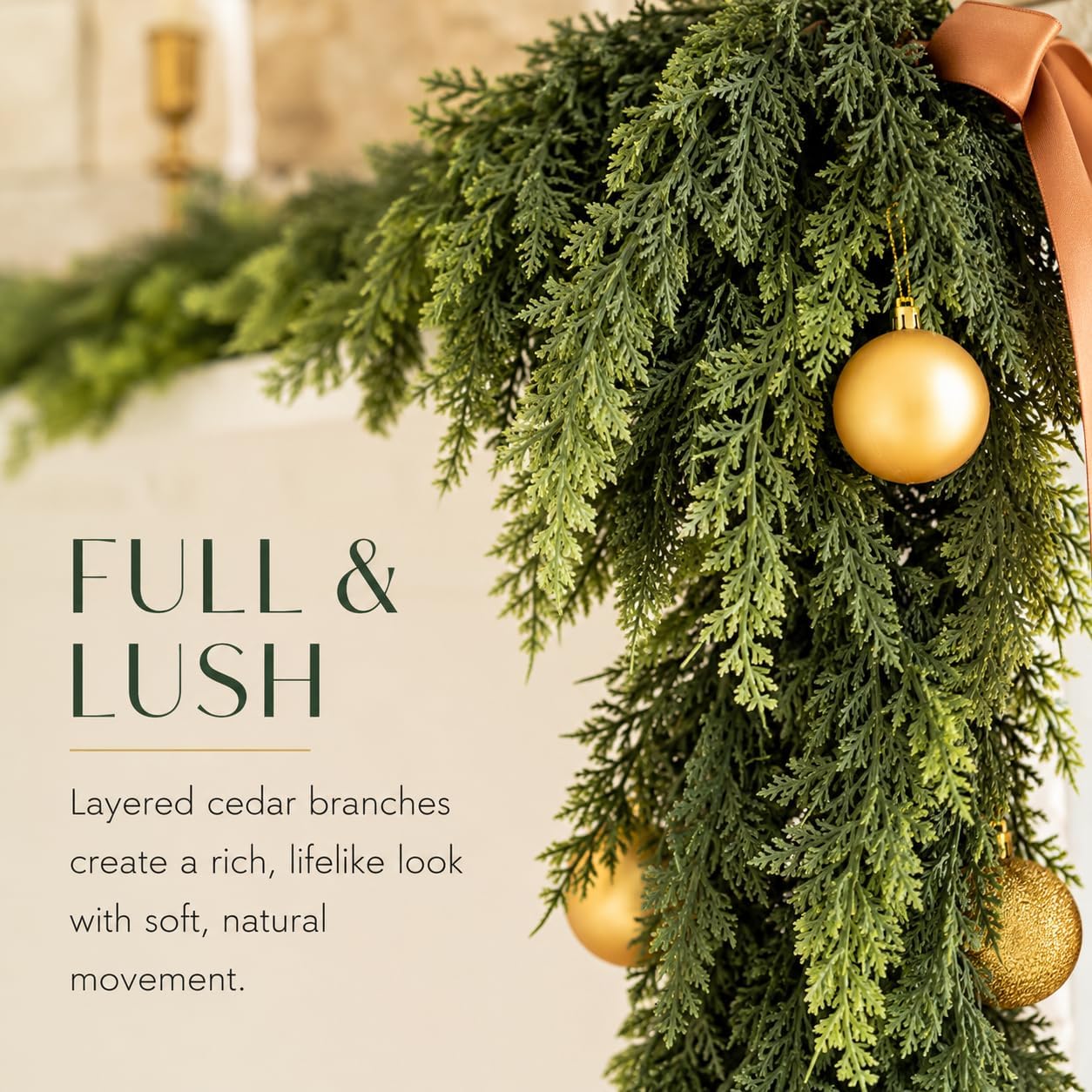 Avoeco Deluxe 9FT Real Touch Cedar Christmas Garland | Lush Soft Natural-Drape Artificial Greenery Christmas Decor