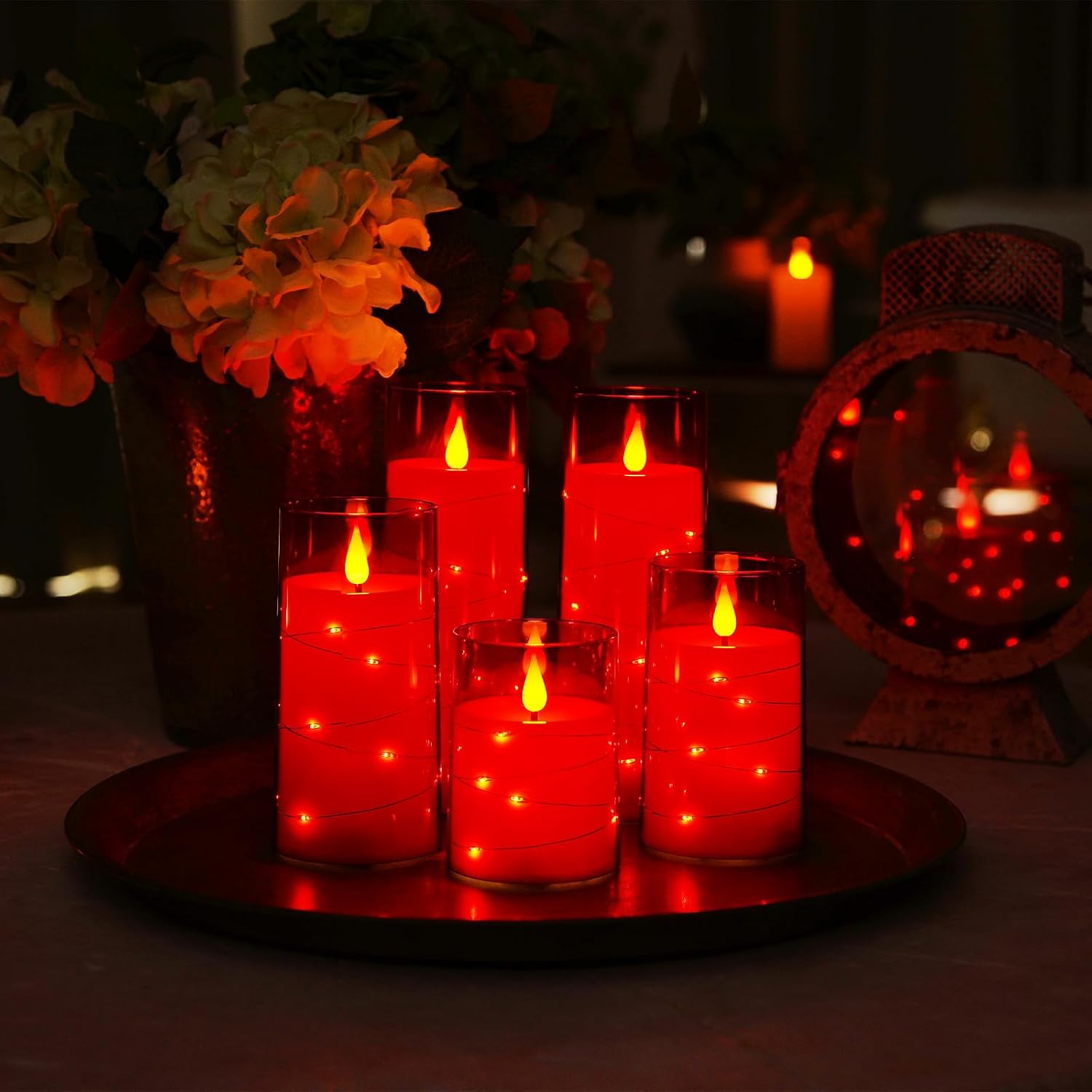 Homemory Acrylic Flameless Candles with Embedded Star String Fairy Lights, Battery Operated Candle, LED Candles, Fake