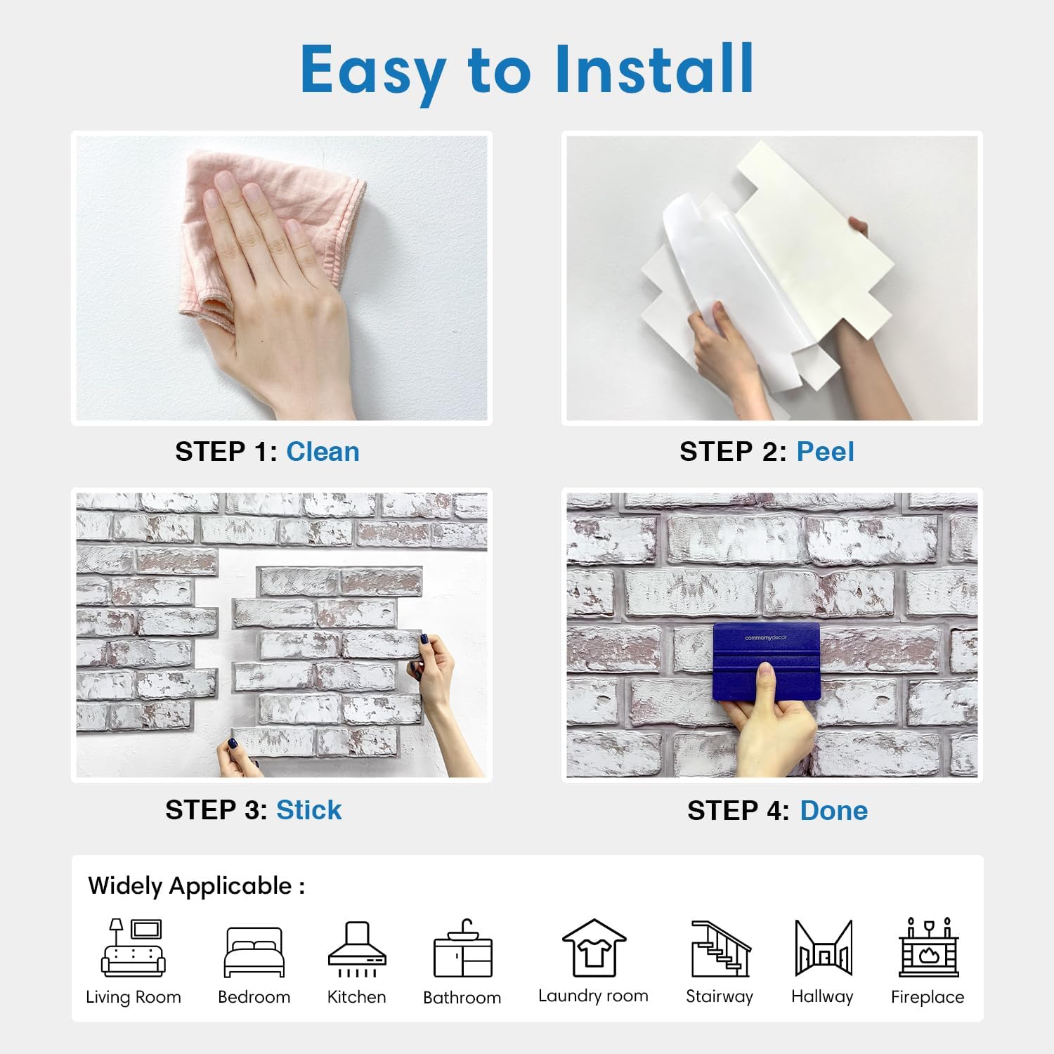 3D Peel and Stick Faux Brick Wall Panels for Quick DIY Wall Decor | Retro Gray White, 10 Pcs 11.8" x 11.8", Not Real