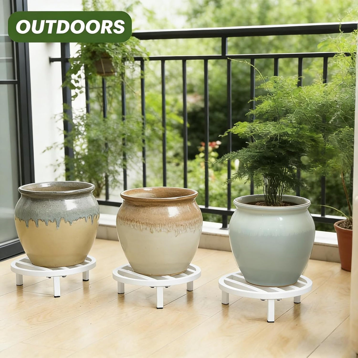 3 Pack 12 Inch Metal Plant Stands Outdoor Indoor Pot Riser,White | 240 LBS Capacity,Short and Low-Profile,Rugged and