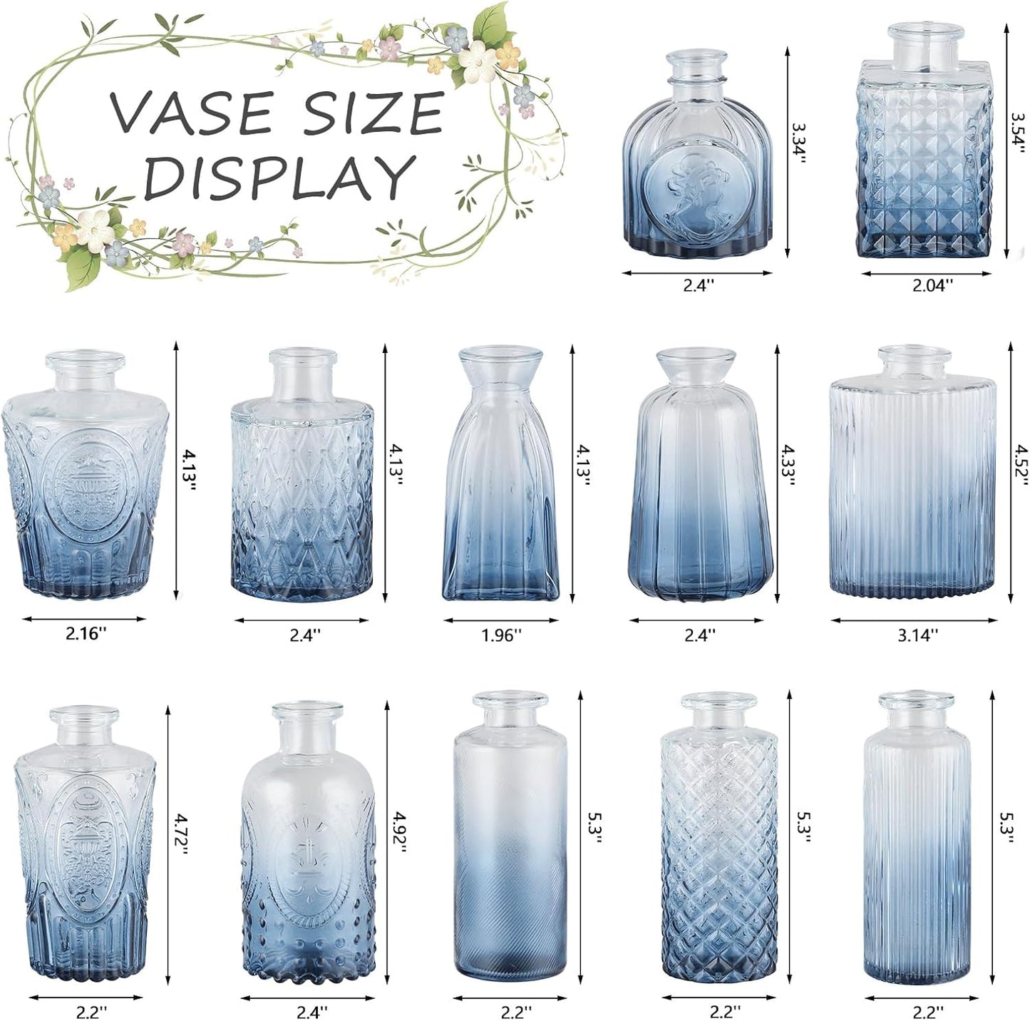 Glass Bud Vases Mini Flower Vase Small Vintage Vases for Centerpiece Table Wedding / Gradient Blue