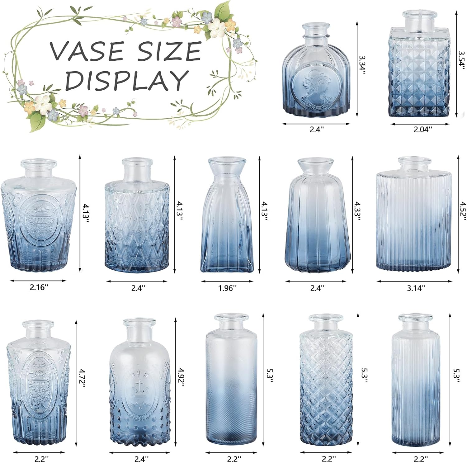 Glass Bud Vases Mini Flower Vase Small Vintage Vases for Centerpiece Table Wedding / Gradient Blue