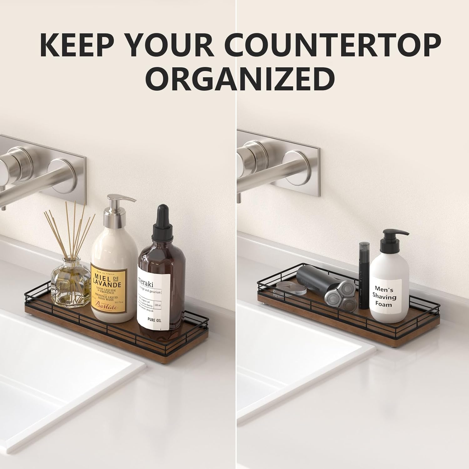 Oak Wood Vanity Tray / Black & Brown / 11 x 4.5 x 1.5