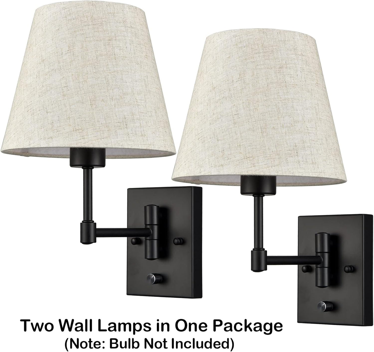 SAMTEEN Swing Arm Wall Sconces Set of Two Modern Black Sconce Light Plug in Wall Sconce with Shade, Black Swing Arm