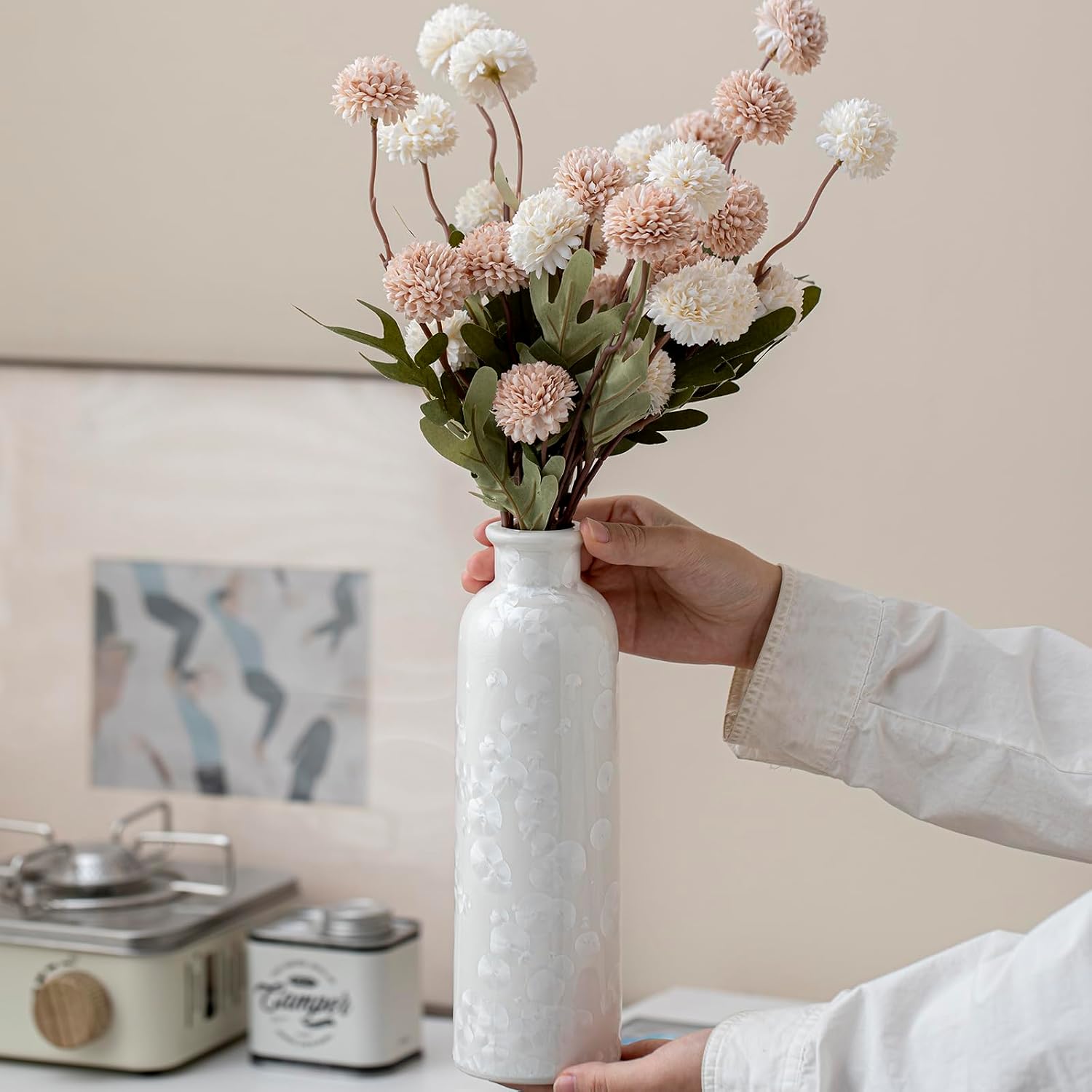 Modern Ceramic Vase / Crystalline Glaze White / Set of 3
