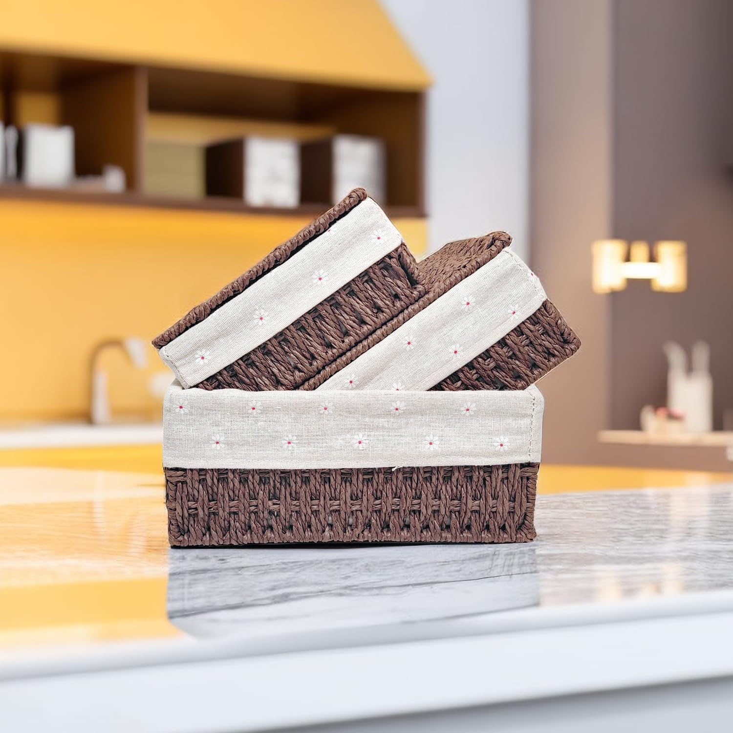 GIB Wicker Woven Storage Baskets / Brown / Set of 3