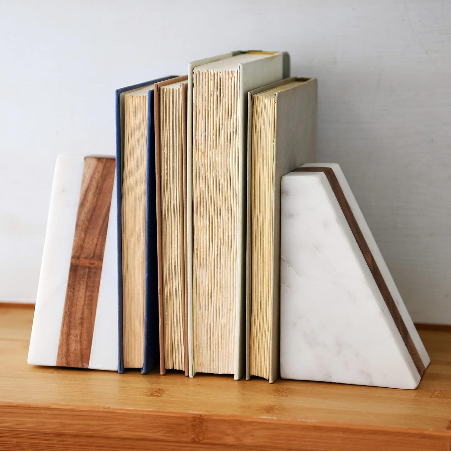 Marble Geometric Bookends / White
