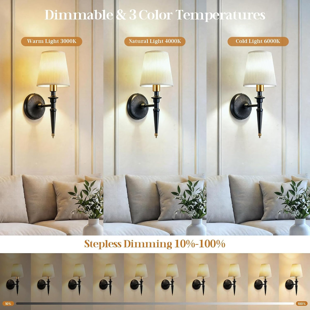 Battery Operated Wall Sconces Set of 2, Wireless Rechargeable Wall Lights with 12 RGB Colors and 3CCT Dimmable, Small
