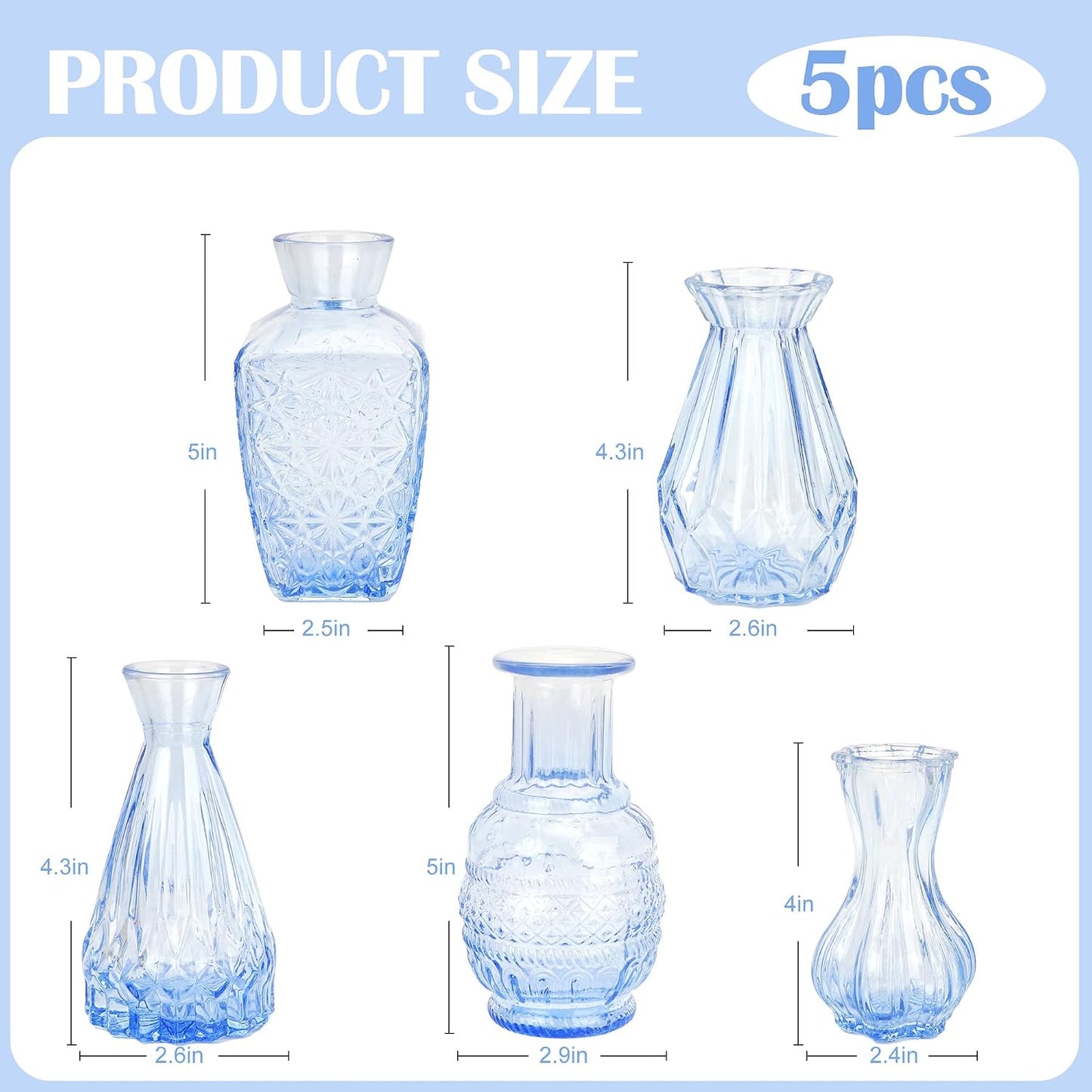Glass Bud Vases in Bulk / Blue / Set of 5