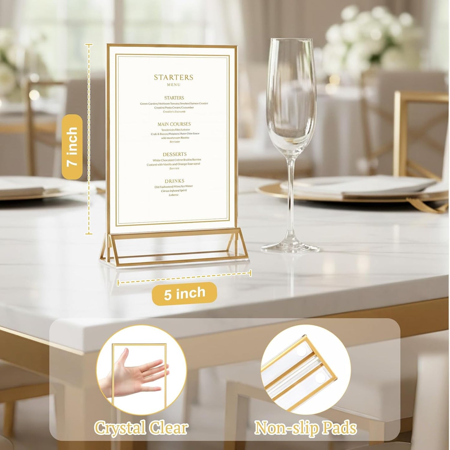 Acrylic Sign Holder / 5 x 7 / Gold Inch / Set of 12