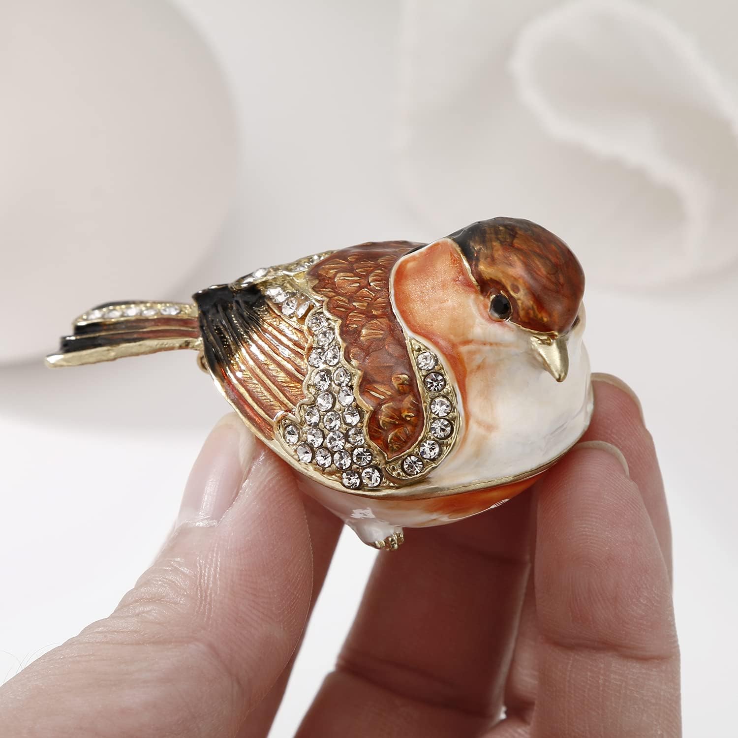 Unique Figurine / Hinged Jewelry Organizer for Ring Earrings / Gold Finch