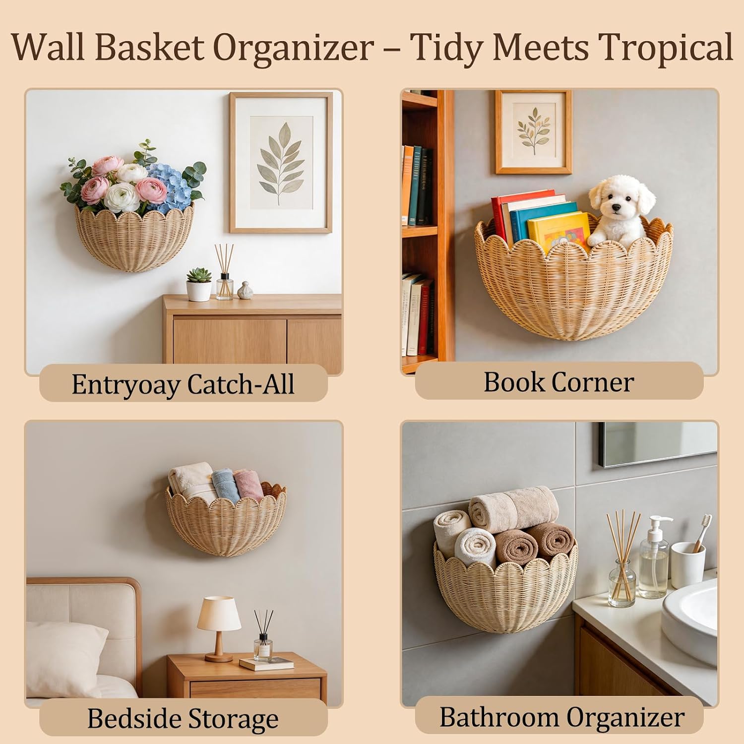 Scalloped Rattan Wall Basket