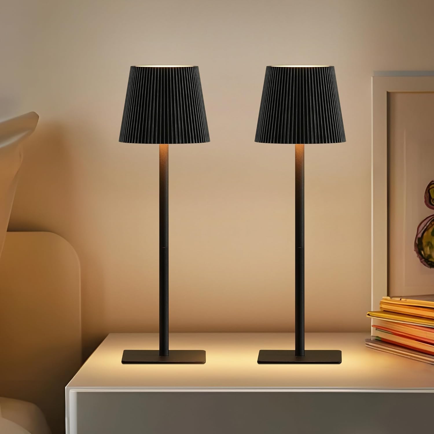 LUTEC 2 Pack Cordless Table Lamp,6000mAh Rechargeable Battery Operated Desk Lamp,Two Adjustable Heights,Waterproof