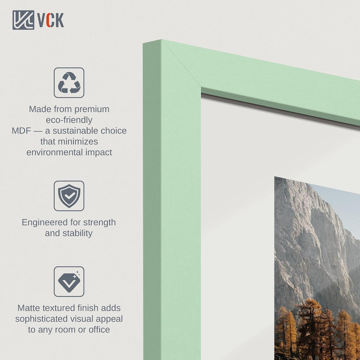 VCK 8x10 Picture Frame Set of 3 - Green, Wide Border Solid Wood Frame, Display Pictures in Horizontal and Vertical, for