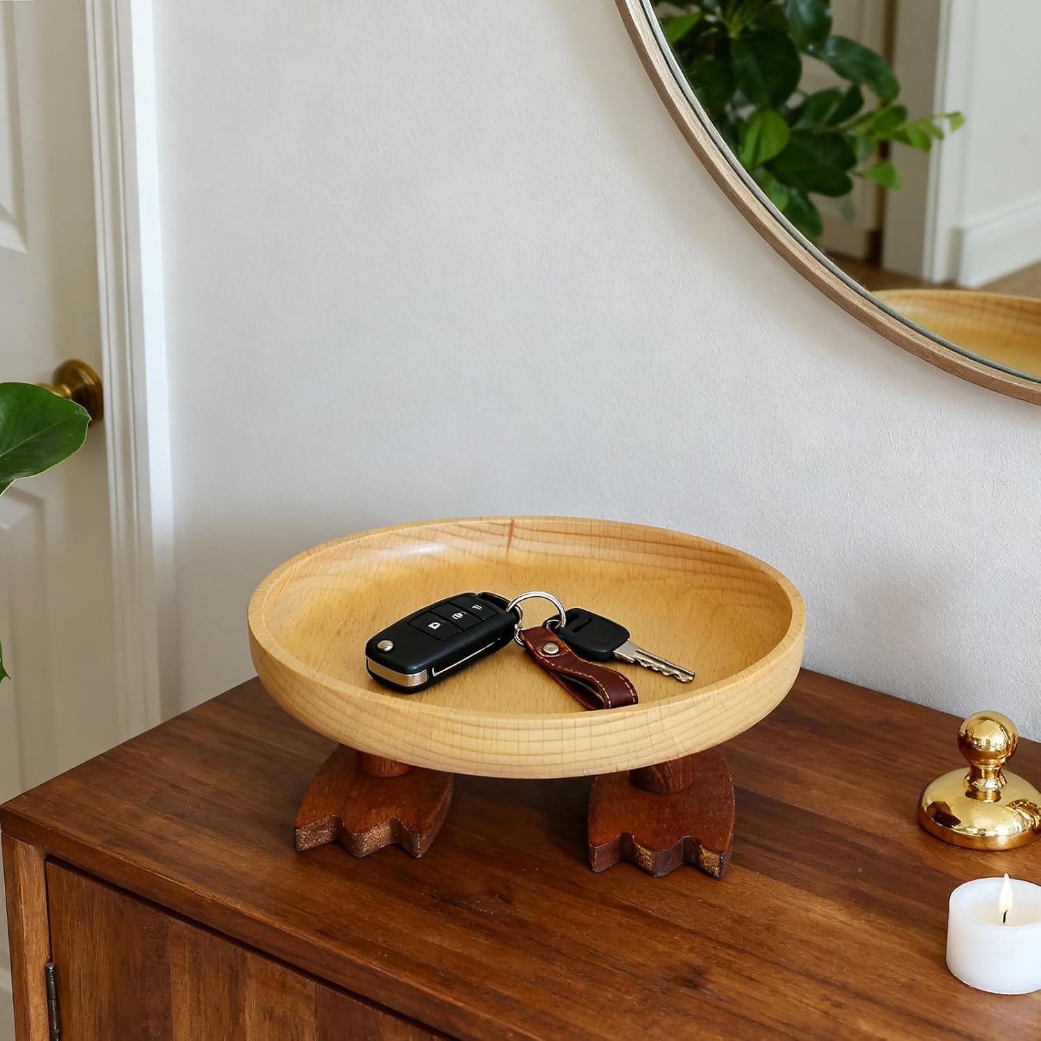 Key Tray / Valet Tray / Natural Wood / Round