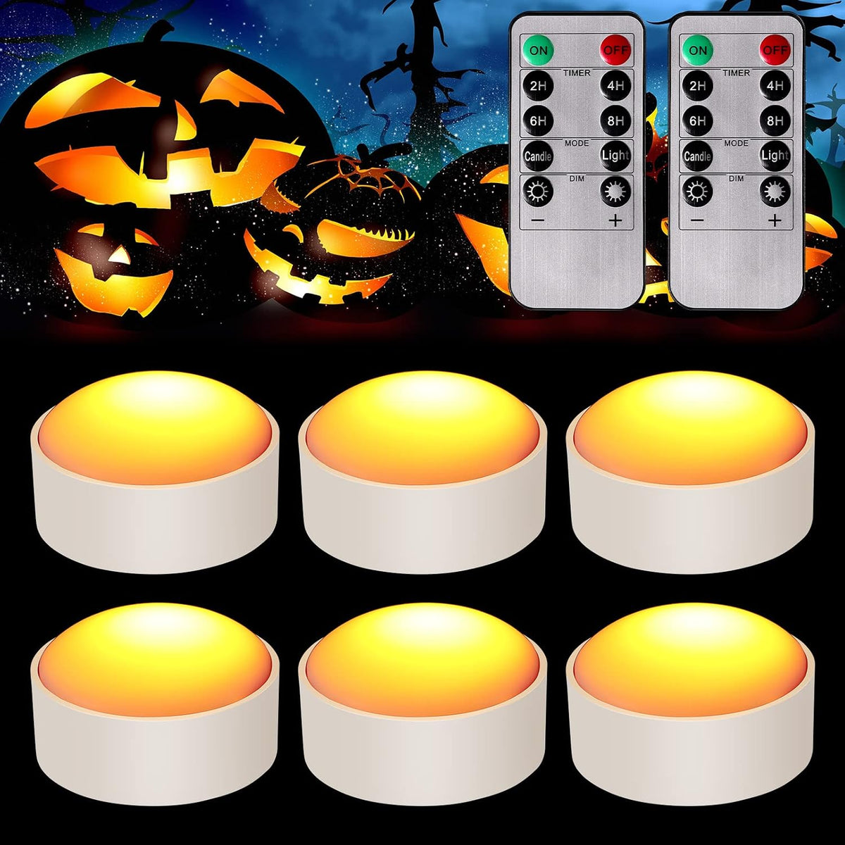 Riakrum 6 Pack Halloween Pumpkin LED Lights, White
