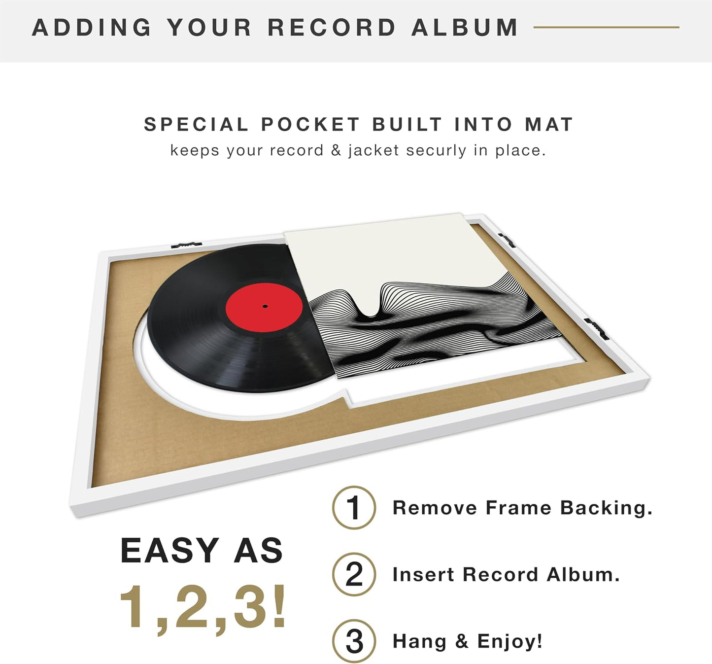 MCS Double Matted Record Album Frame, 16.5x25, White | Double Matted Frame Displays Vinyl LP Record And Jacket For