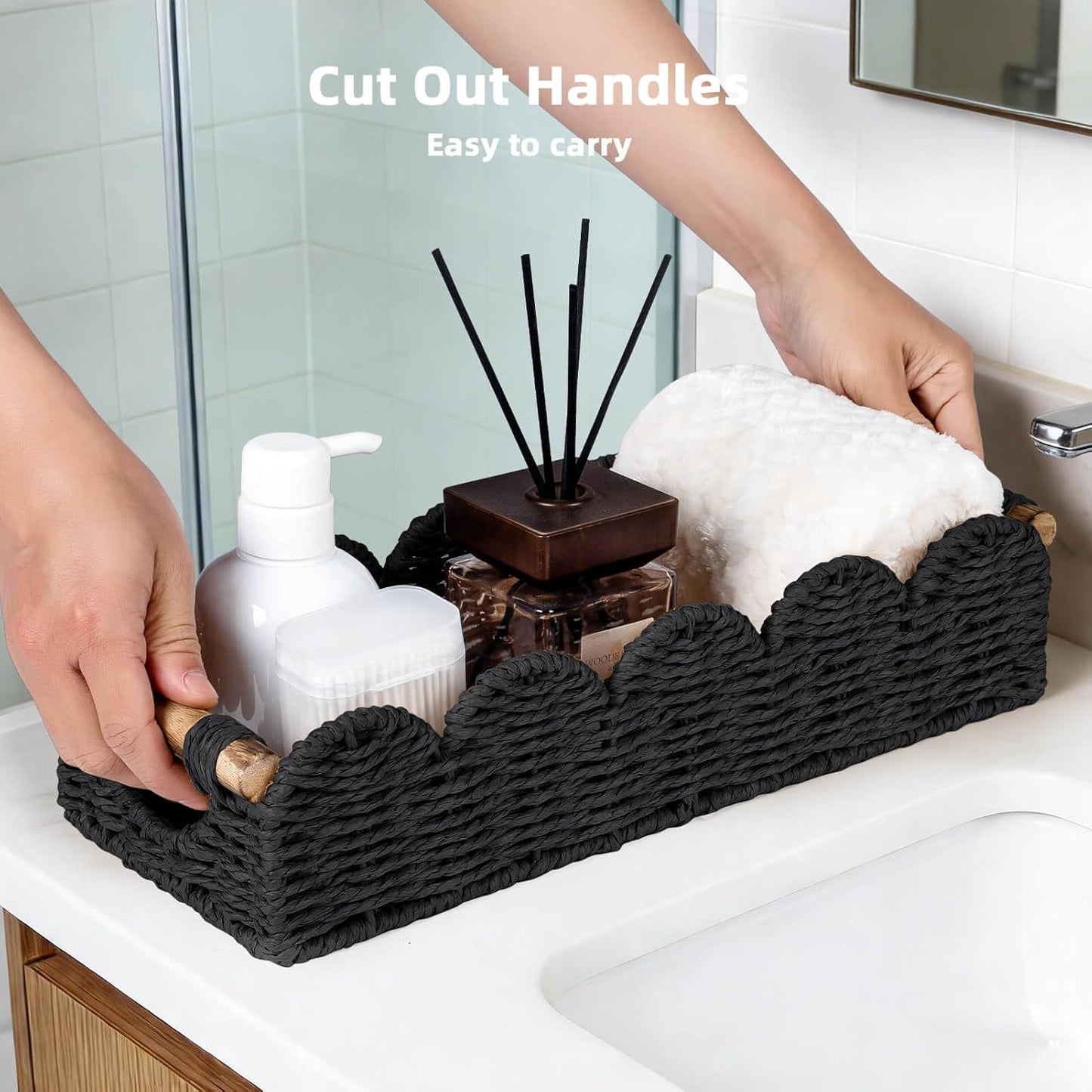 Back of Toilet Paper Storage Baskets Tray / Black
