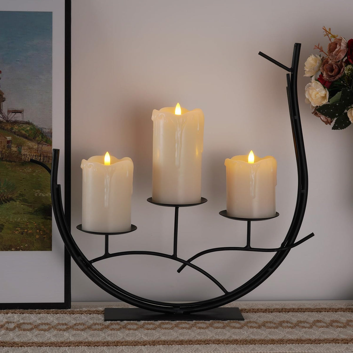 Homemory Dripping Wax Flameless LED Pillar Candles, Battery Operated with Remote Control and Timer, Set of 3, 5" H x 4"