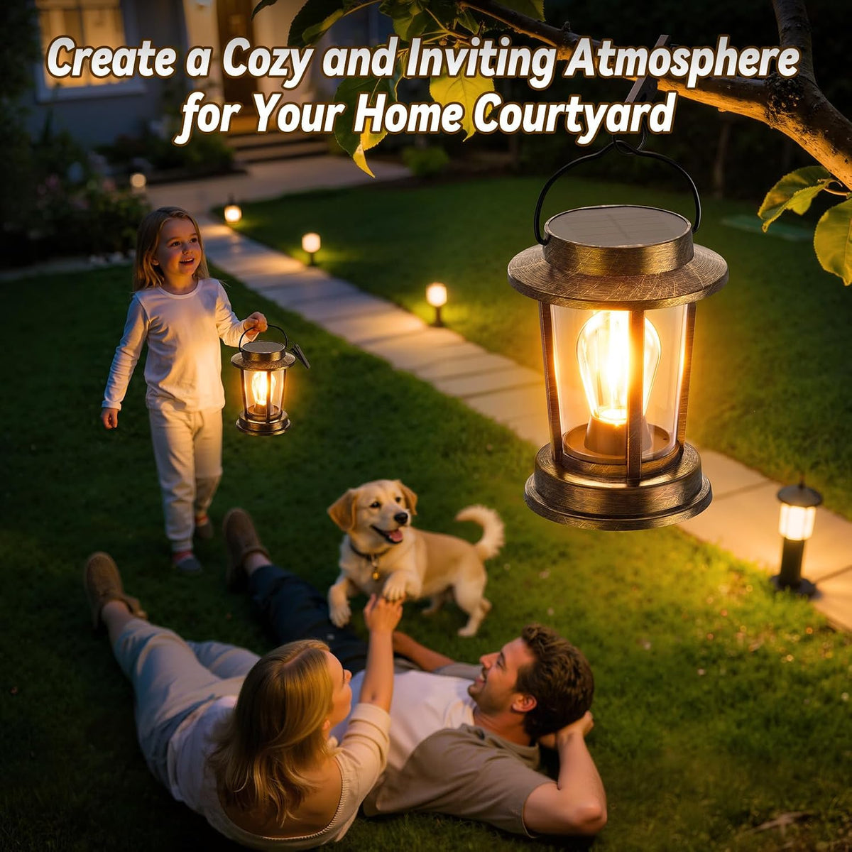 Solar Lanterns Outdoor Waterproof 2 Pack , Upgraded Solar Lights Outdoor, Bright Solar Powered Lanterns Decorative