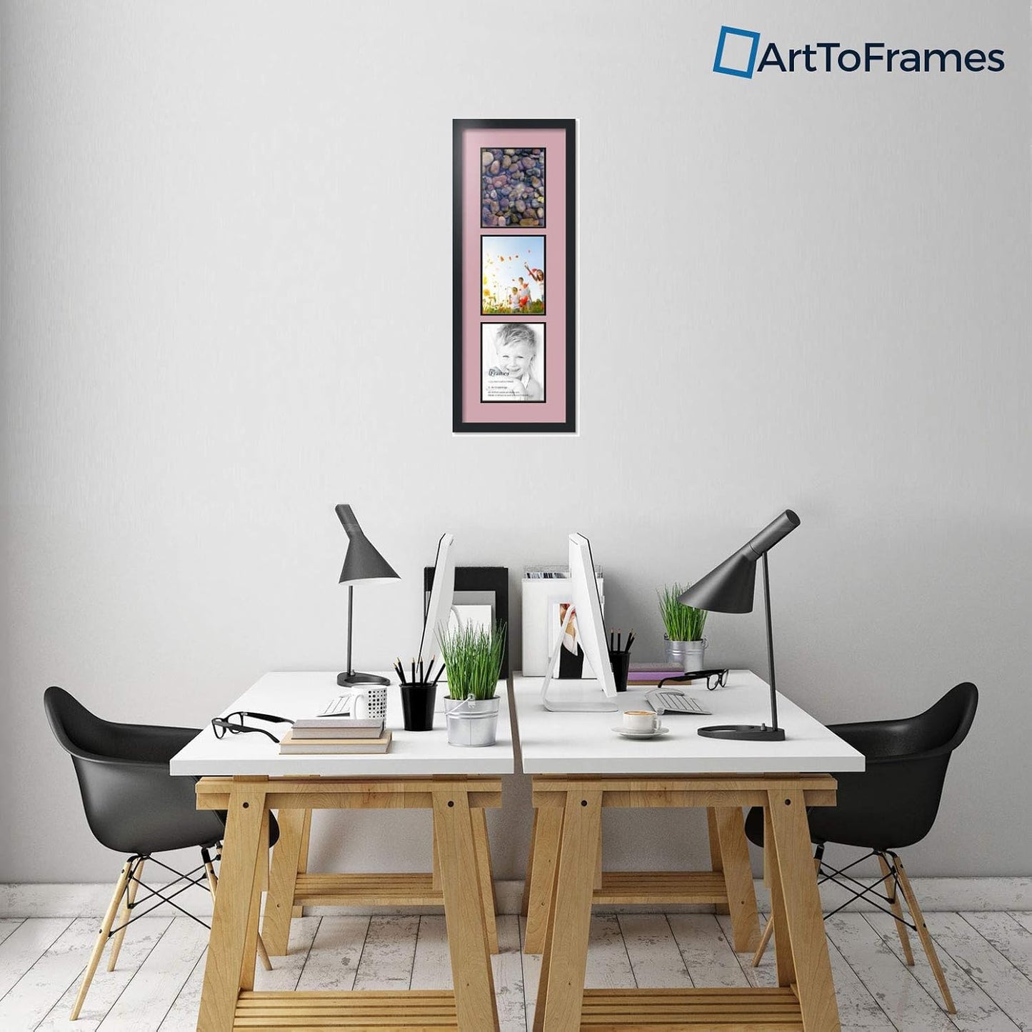 ArtToFrames Collage Photo Frame Double Mat with 3-8x10 Openings with Satin Black Frame and Seashell mat.