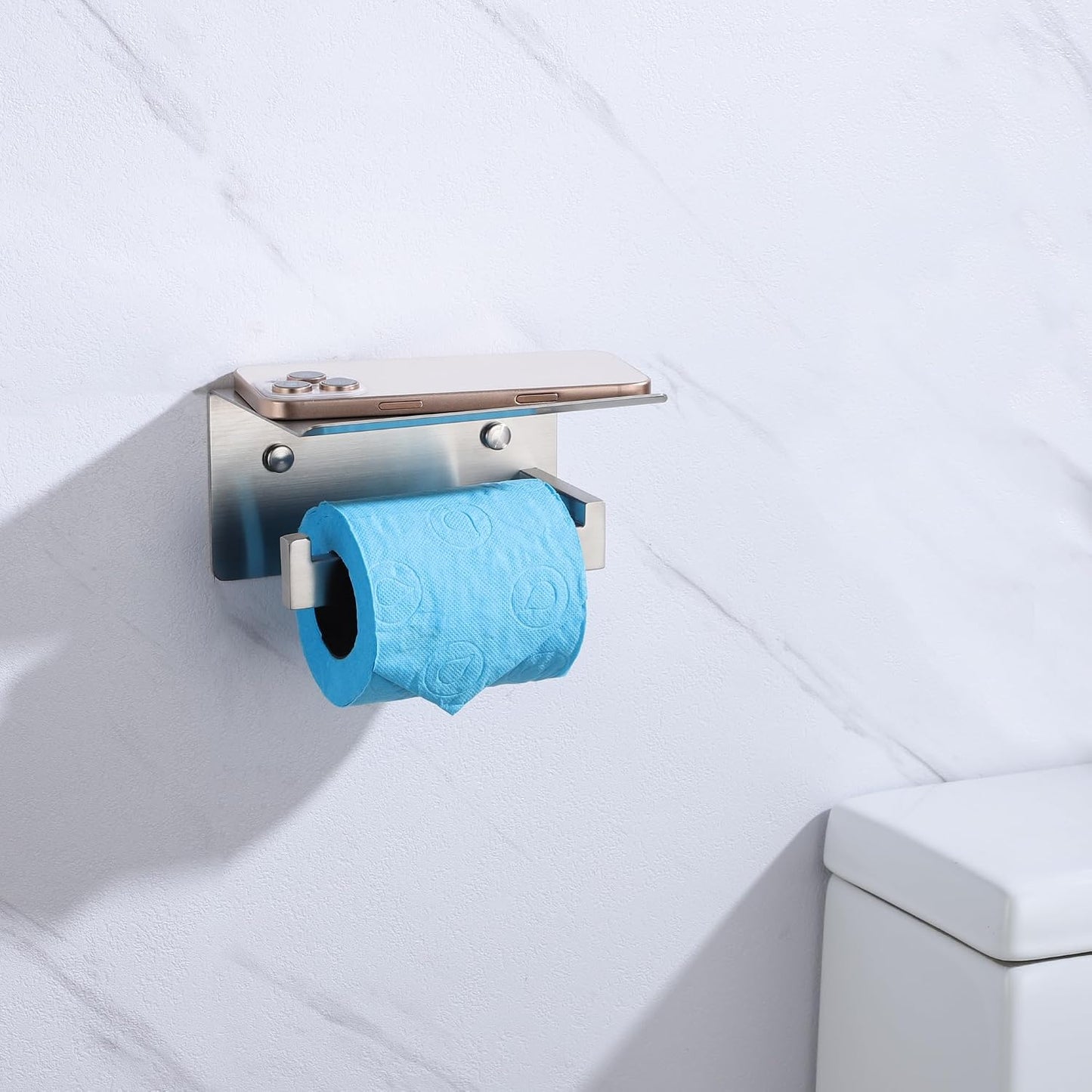 LANC Bathroom Toilet Paper Holder with Shelf, Brushed Nickel Toilet Paper Roll Holder with Shelf for Bathroom Wall