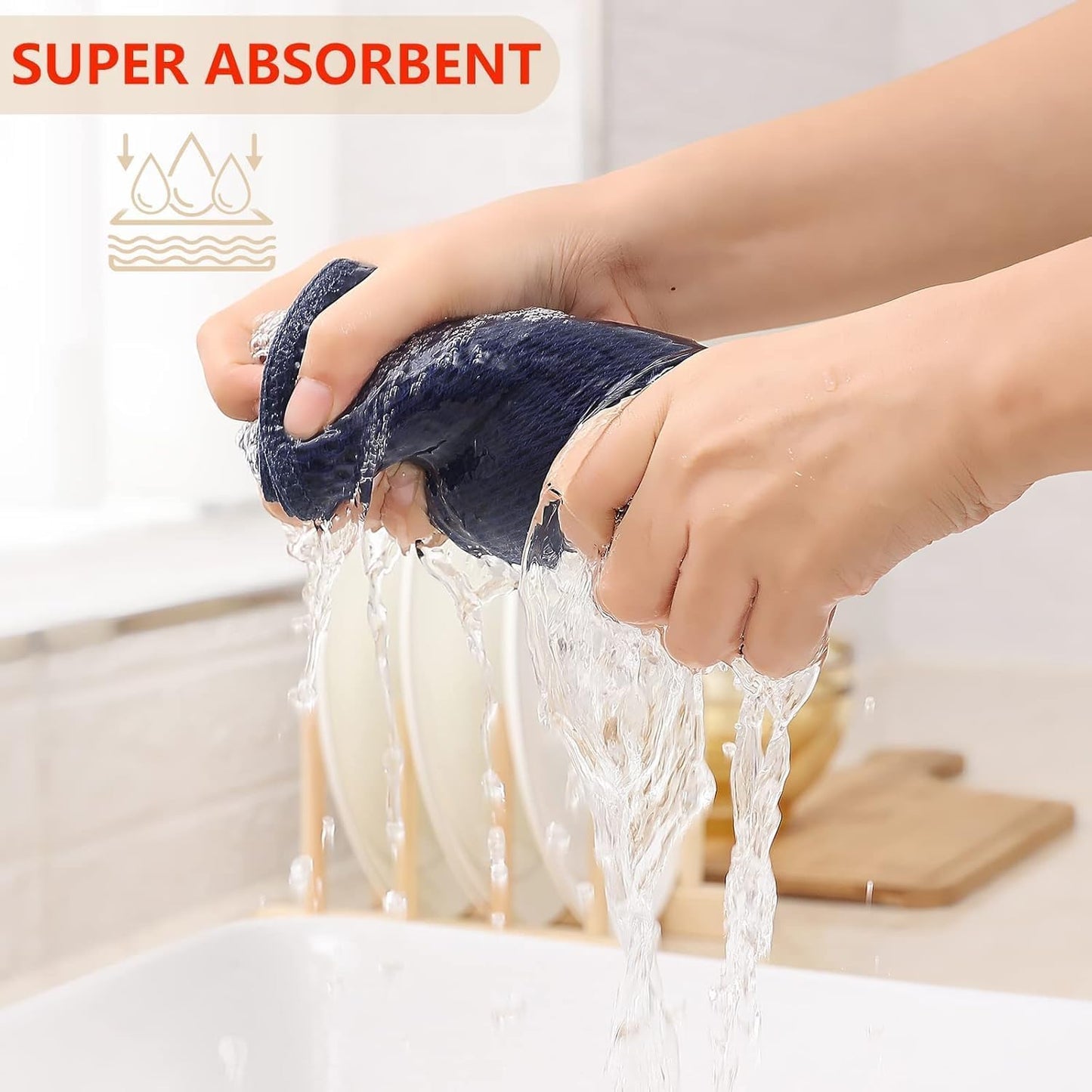 Kitinjoy 100% Cotton Waffle 12-Pack Kitchen Towels, 13" x 28", Navy Blue | Super Soft, Ultra-Absorbent, Fast Drying
