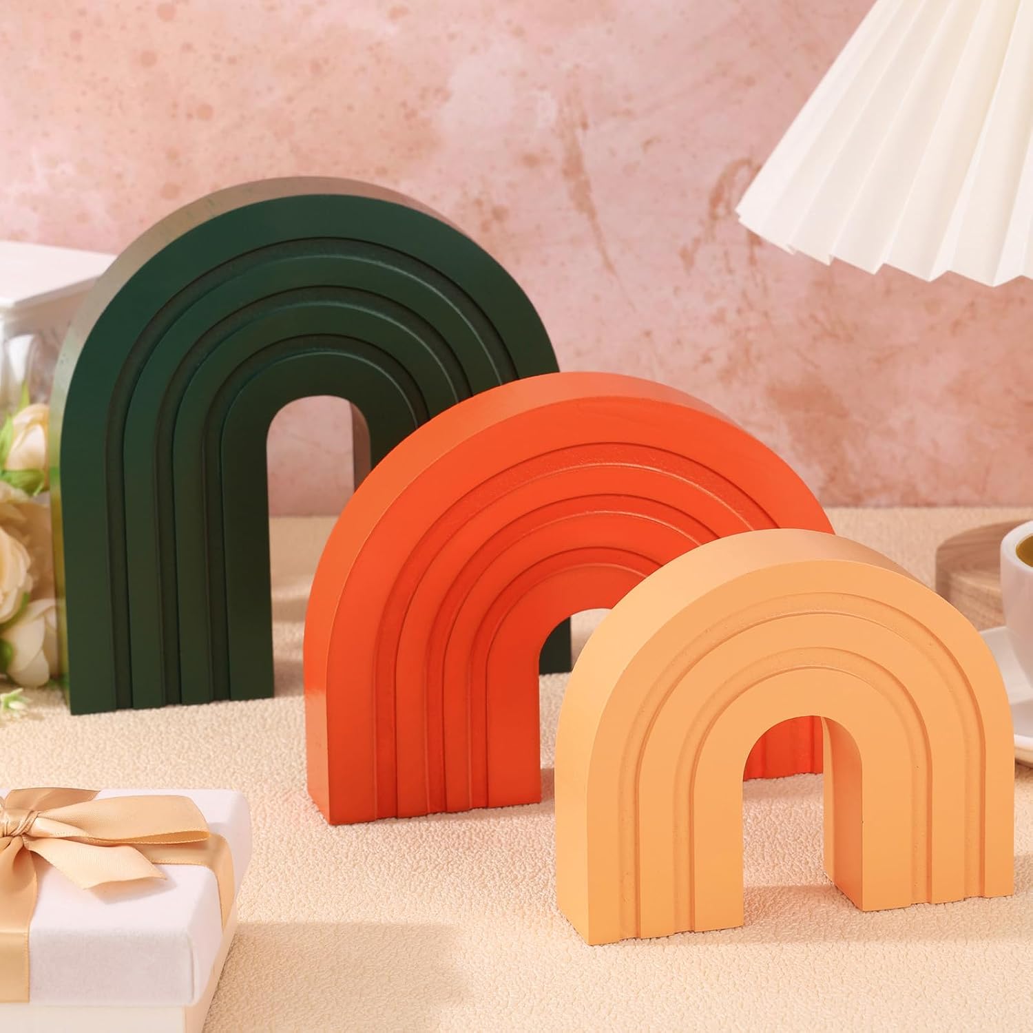 Boho Shelf Decoration Wooden Arch Decor Wood Rainbow Arch Mantel Book Ends / Set of 3