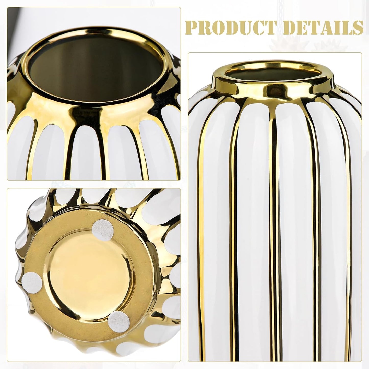 Gold Plated Lantern Ceramic Vase Home Decor Creative Design Porcelain Decorative / 8.66'' Tall-white