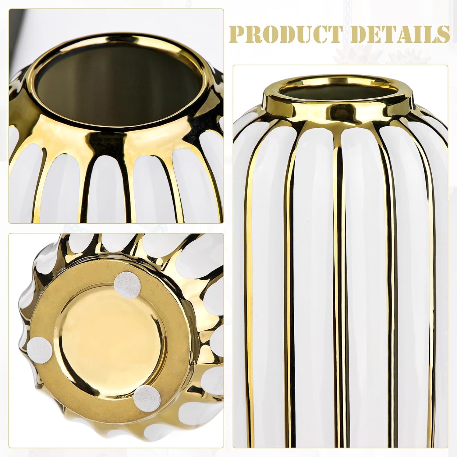 Gold Plated Lantern Ceramic Vase Home Decor Creative Design Porcelain Decorative / 8.66'' Tall-white