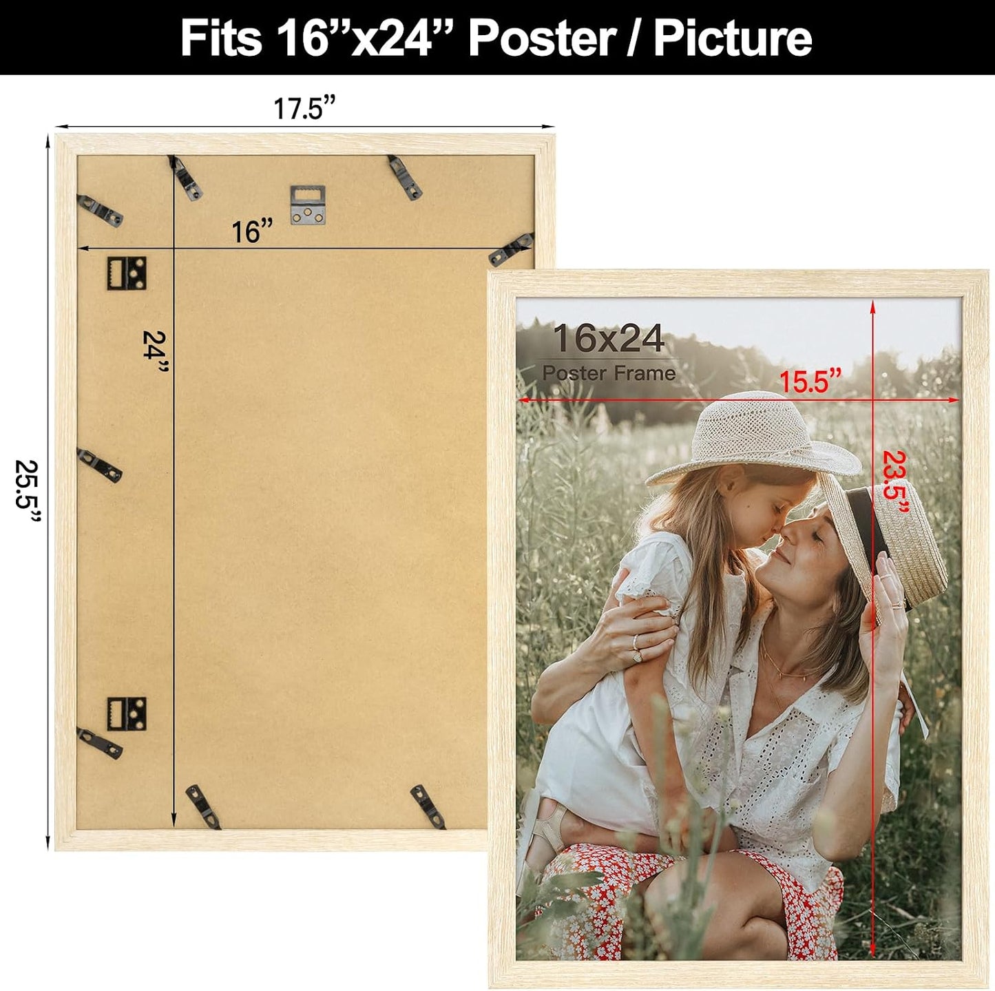 Momentworth 16x24 Frame Set of 3, Natural Wood Grain 16x24 Poster Frame for Gallery Wall Mounting (3 Pack,Natural)