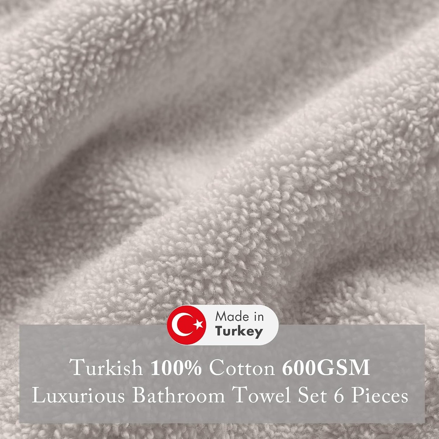 Madison Park 100% Turkish Cotton 600 GSM Bath Towel Set, 6 Piece, Taupe | Low Twist Quick Dry Shower Towels for