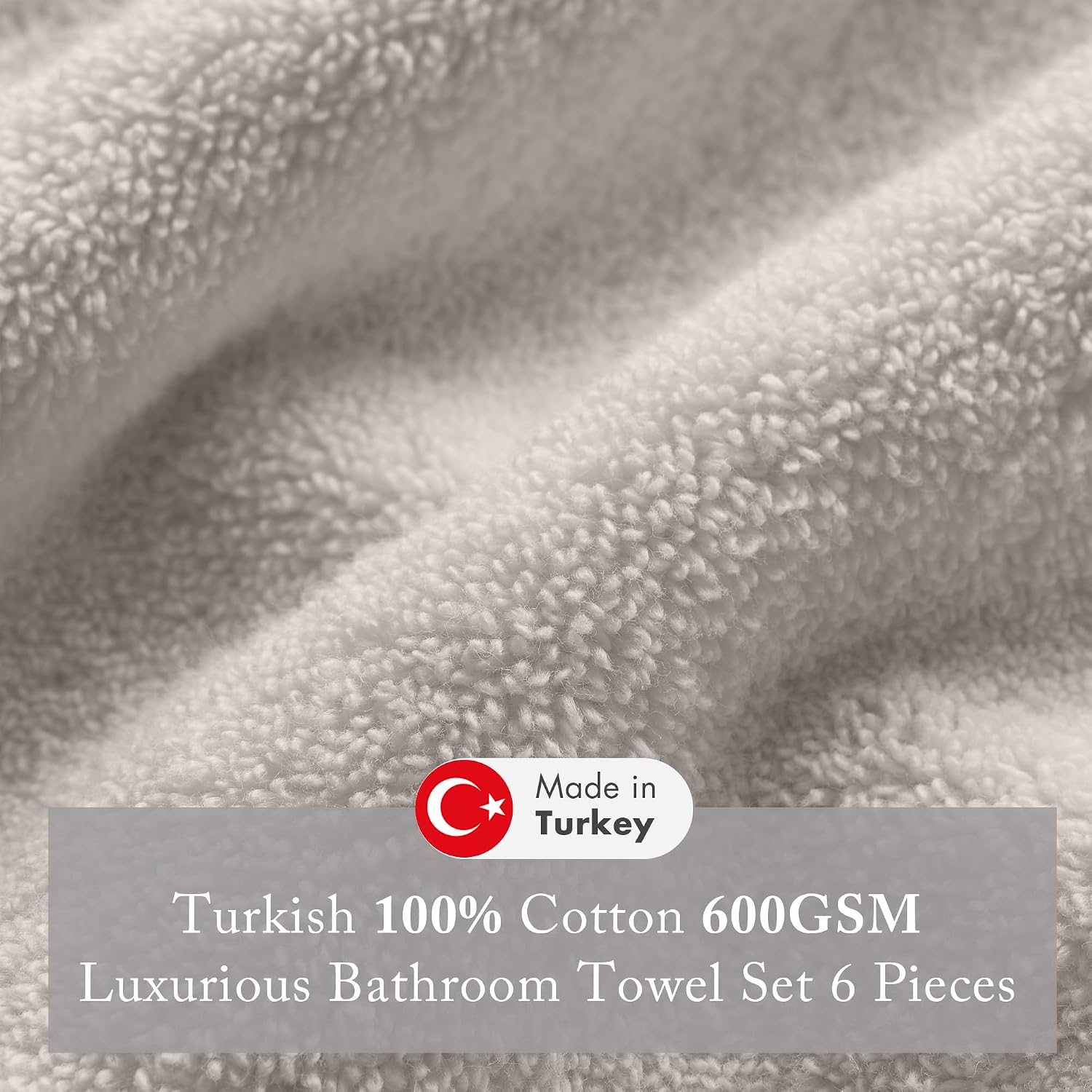Madison Park 100% Turkish Cotton 600 GSM Bath Towel Set, 6 Piece, Taupe | Low Twist Quick Dry Shower Towels for