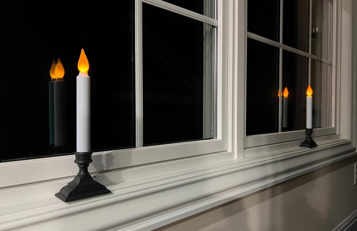 Battery Operated LED Window Candles with Timer, Antique Bronze | Flickering Amber Flame, Flameless Christmas Window