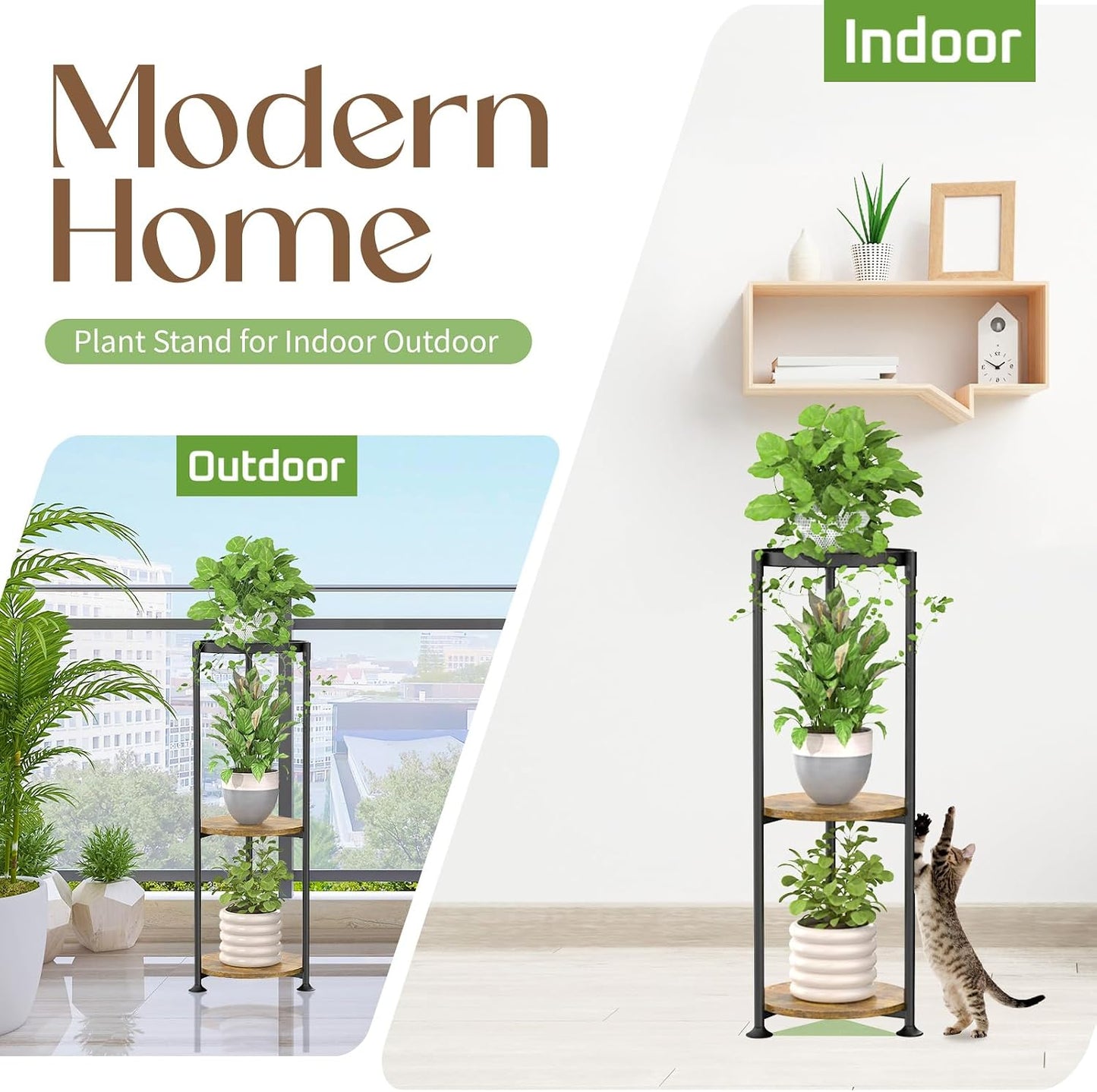 iDavosic.ly 3 Tier Corner Metal Plant Stand Indoor, 34 In Tall, Black Brown | Vertical Outdoor Flower Display Holder