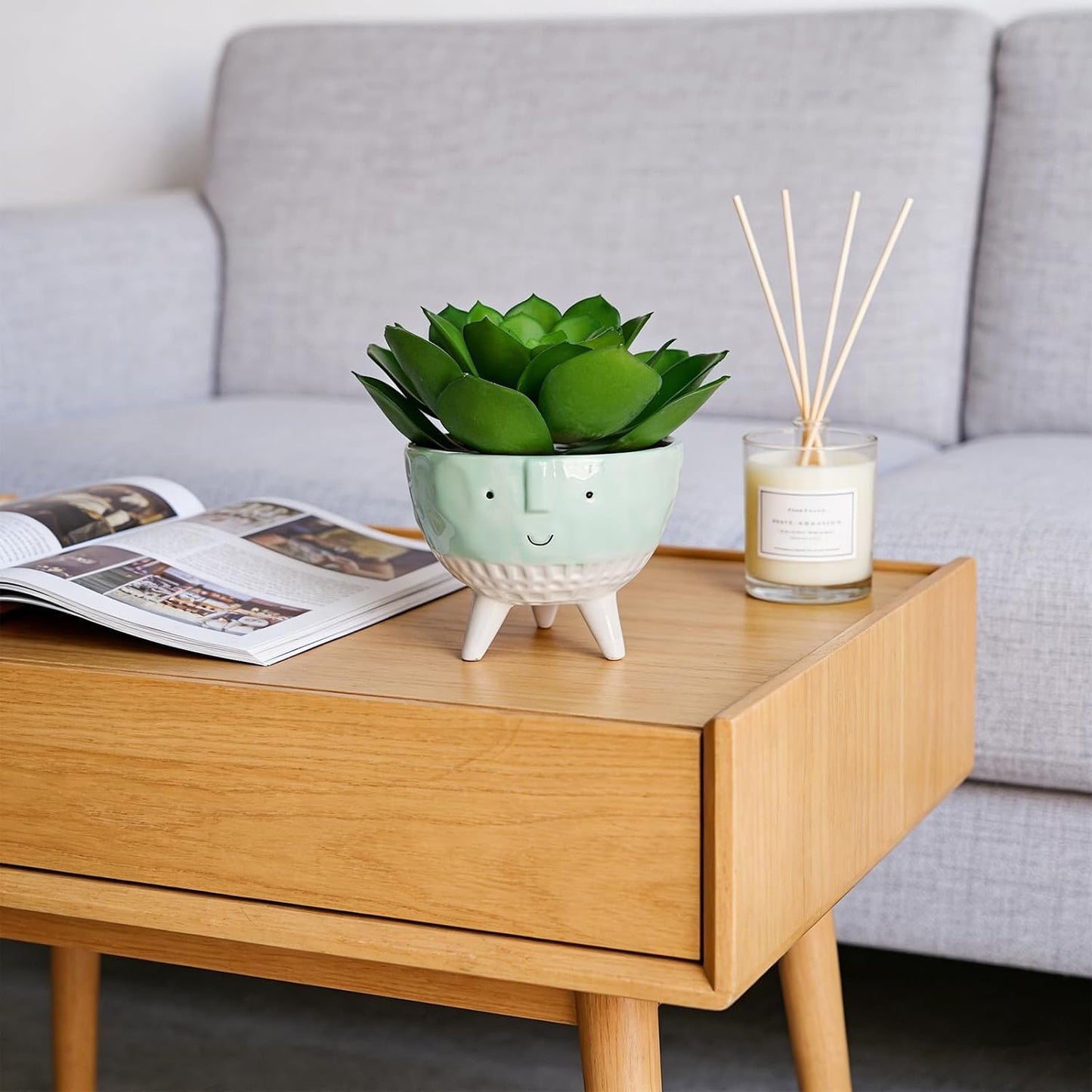 Artificial Plants / 7" Small Fake Succulent Plant in Ceramic Pot
